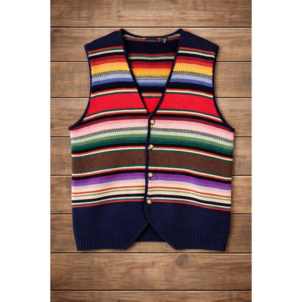 Structure Vintage Mens XL Multicolor Striped Rodeo Western Sweater Vest Y2K 90's